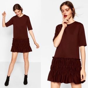 • ZARA • ruffled drop waist mini dress •